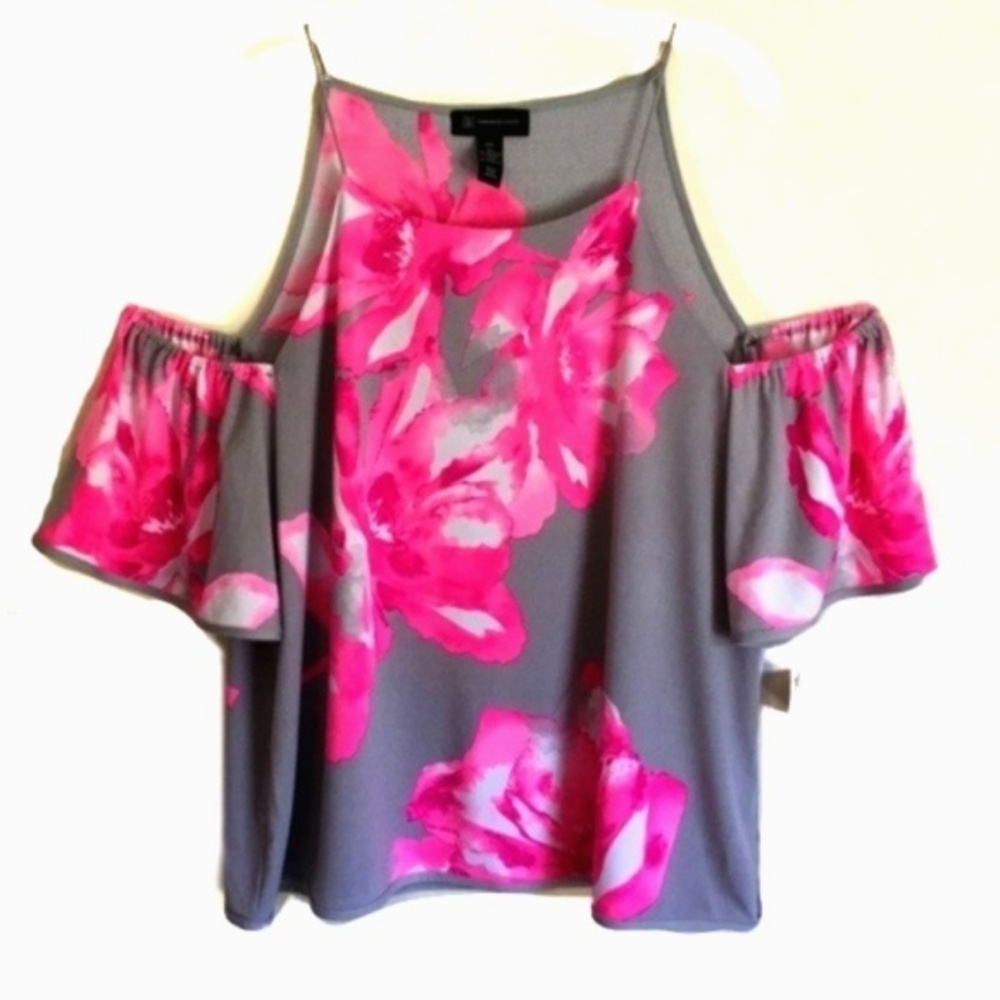 INC Cold Shoulder Top Gray Pink Floral XL LAST ONE - Picture 2 of 5